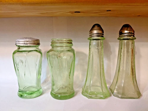 Vintage uranium depression glass salt and pepper shaker sets