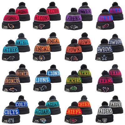 Unisex Adults American Ball Cuffed Knit Hat With Pom Fleece lined 25K