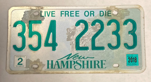 New Hampshire License Plate Live Free Or Die Single Tag Expired #354 2233