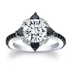 2.5Ct Round Black Diamond Halo Wedding Engagement Ring 14K White Gold Plated