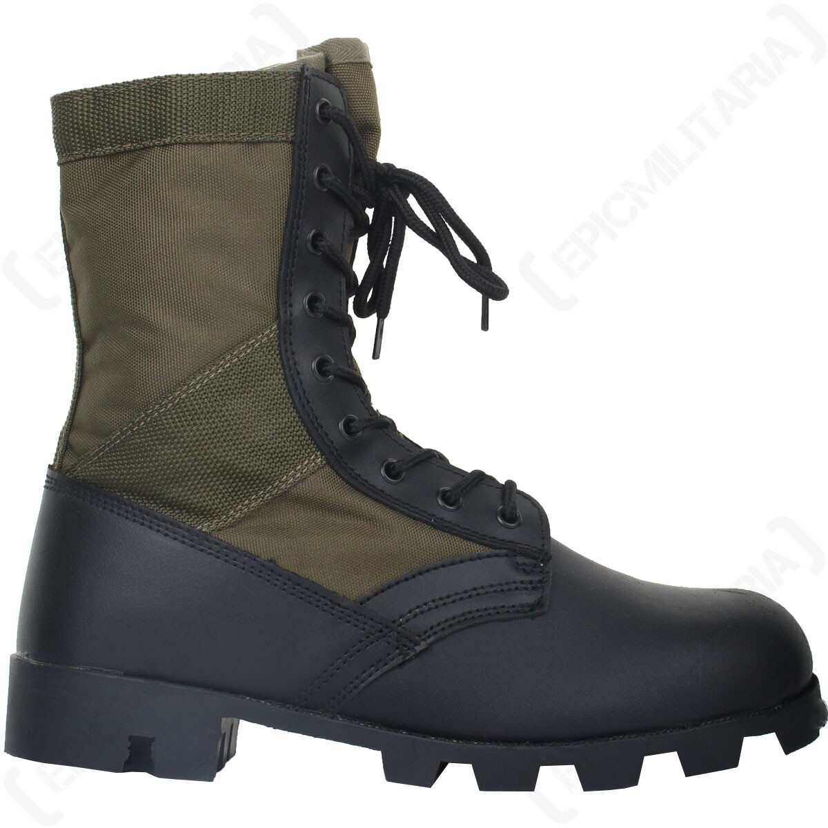 Vintage US Military Jungle Boots Black Leather Olive Canvas Panama Sole 13R U.S. Vietnam War OD Green Repro Panama Jungle Boots  main image 4