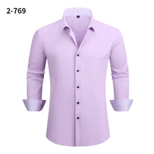 New Men's Elastic Dress Shirts Formal Business Long Sleeves Casual Shirts Tops