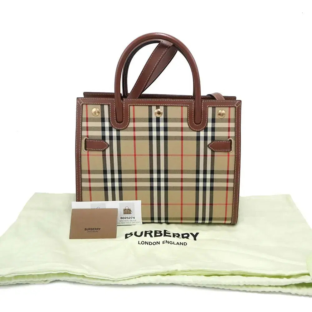 Burberry Vintage Check Brown Leather Title Small Tote | eBay