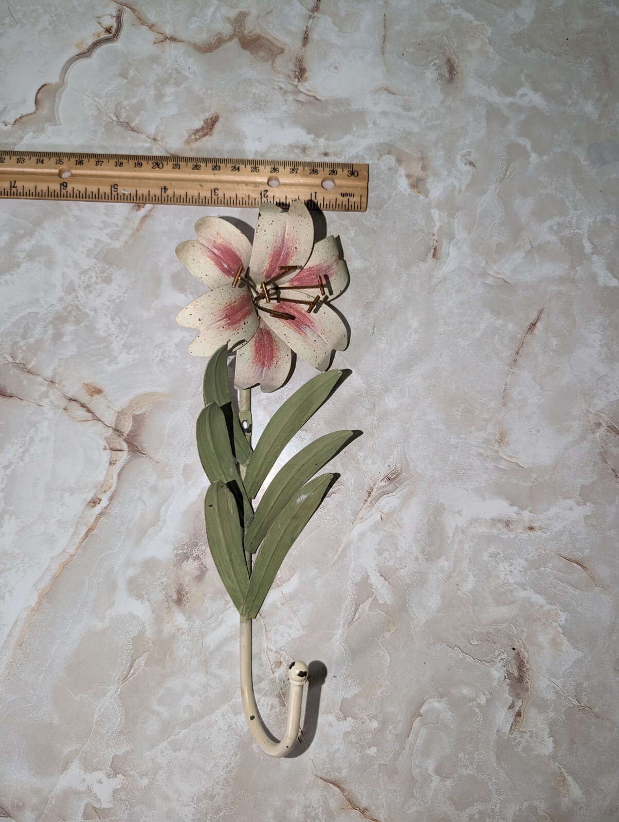 Vintage Metal Pink Lilly Flower Wall Hook Shabby Chic Cottage Decor