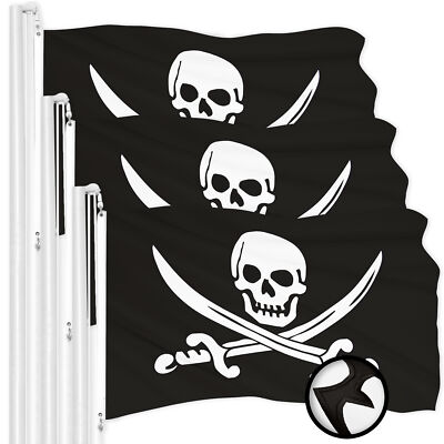 G128 3 Pack Pirate Jolly Roger Swords Flag 2x3 Ft Embroidered 300D Polyester
