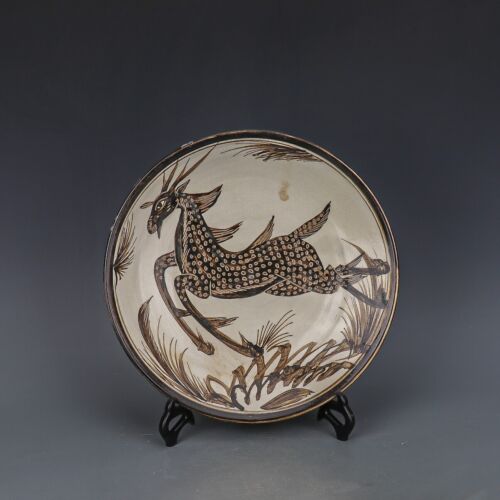 Chinese Antique Song Dynasty Cizhou Kiln Ancient Porcelain Painting Deer Plates - Afbeelding 1 van 9