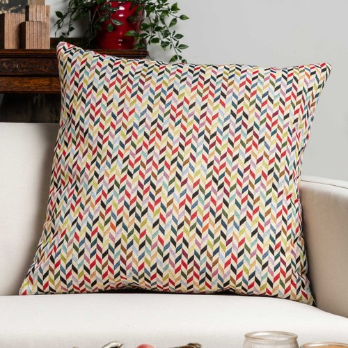 Chevron Tapestry Extra-Large Cushion. Multicoloured Zig Zag Design. 23x23" - Picture 2 of 4