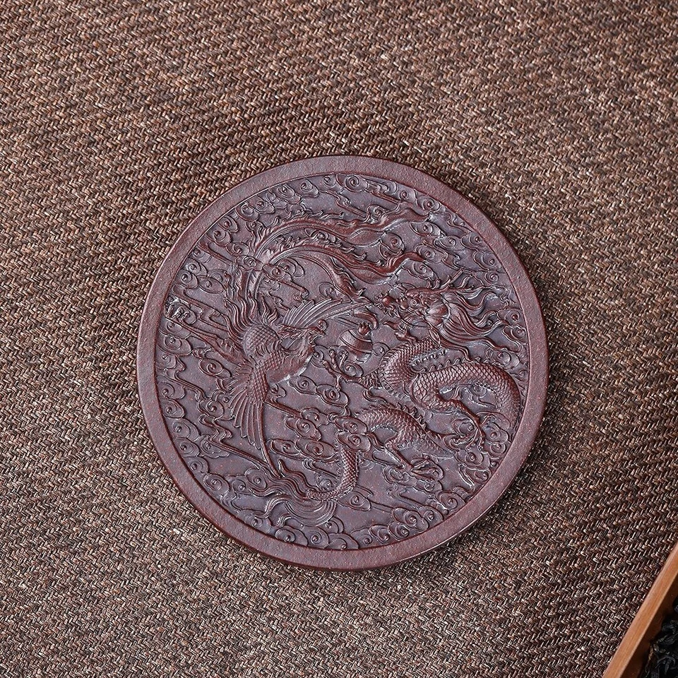 creative holder for tea pot yixing zisha purple clay round animal carved pot mat - Image 3 of 4