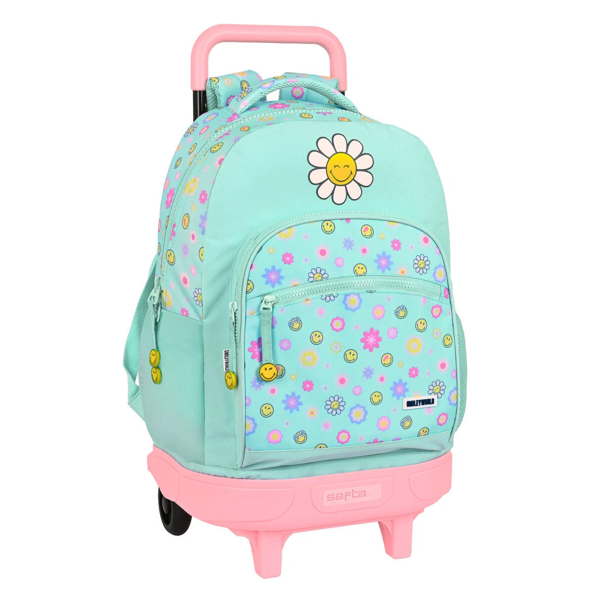 Cartable roulettes Smiley Summer fun Turquoise 33 x 45 x 22 cm