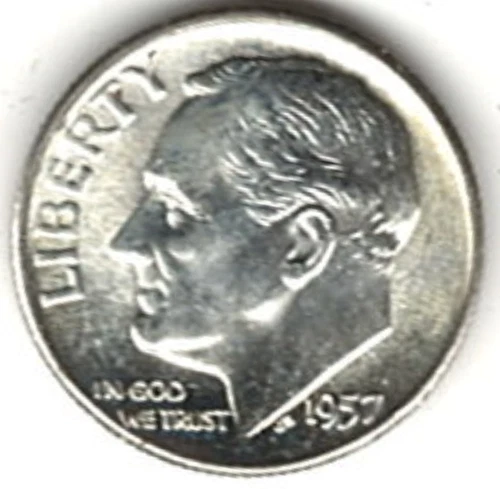 1957 ROOSEVELT DIME in BRILLIANT UNCIRCULATED CONDITION stk B1006