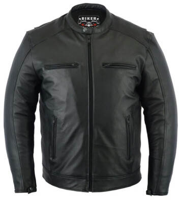 Motorcycle Jackets for Men Soft Lambskin Motorcycle Cafe Racer Jacket Black