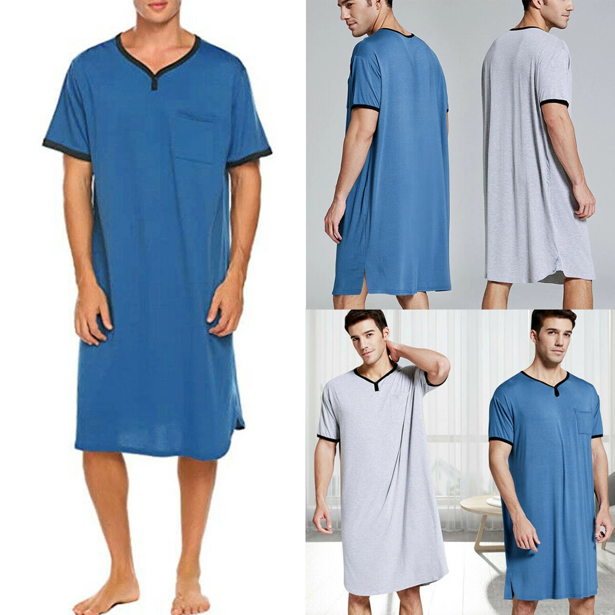 Men s Cotton Nightgown Pajamas Sleepwear Top Nightshirt Sleep
