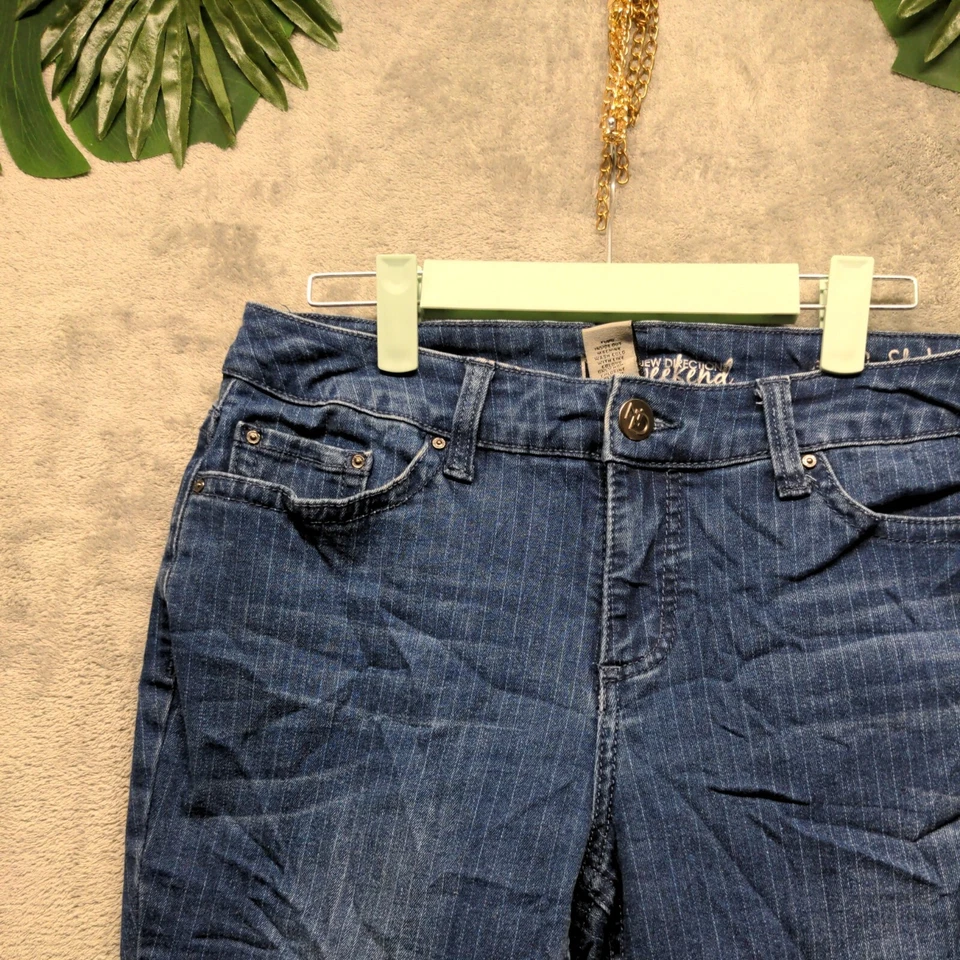 Pantalones de mezclilla New Direction para mujer W32 L30 tiro medio pierna ajustada a rayas azul lavado oscuro  Foto 4 de 4