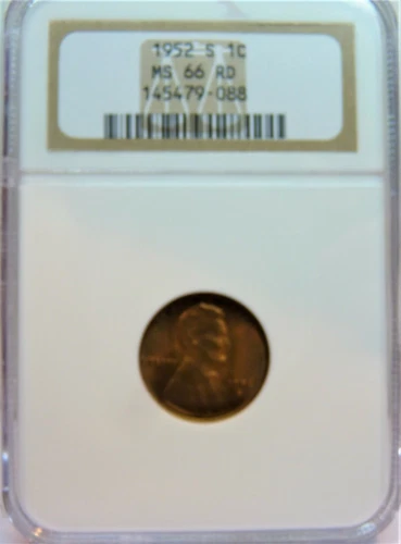 1952 S Lincoln Wheat Penny Cent NGC Certified MS 66 RD Red - FREE SHIPPING !