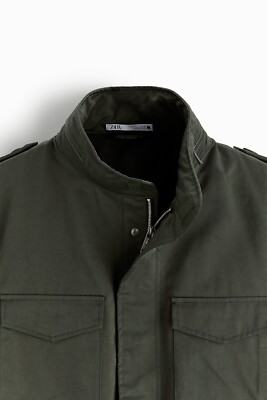 New Zara Waxed Jacket w Pockets Military Field Safari S 8288/804
