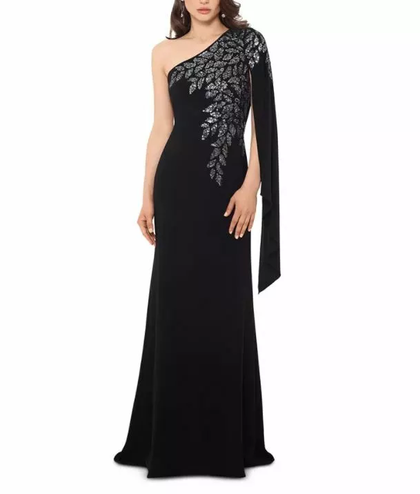 Xscape embellished off cheap the shoulder gown