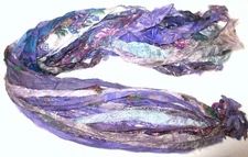 BBI 12yards Unstitched Recycled PURE Silk Sari Ribbon Tassel Yarn SKEIN Lavander