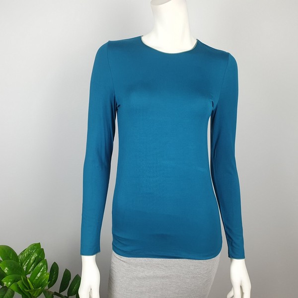 Blue Illusion Size XS 8 Green Stretch Jersey long Sleeve T Tee Shirt Blouse Top