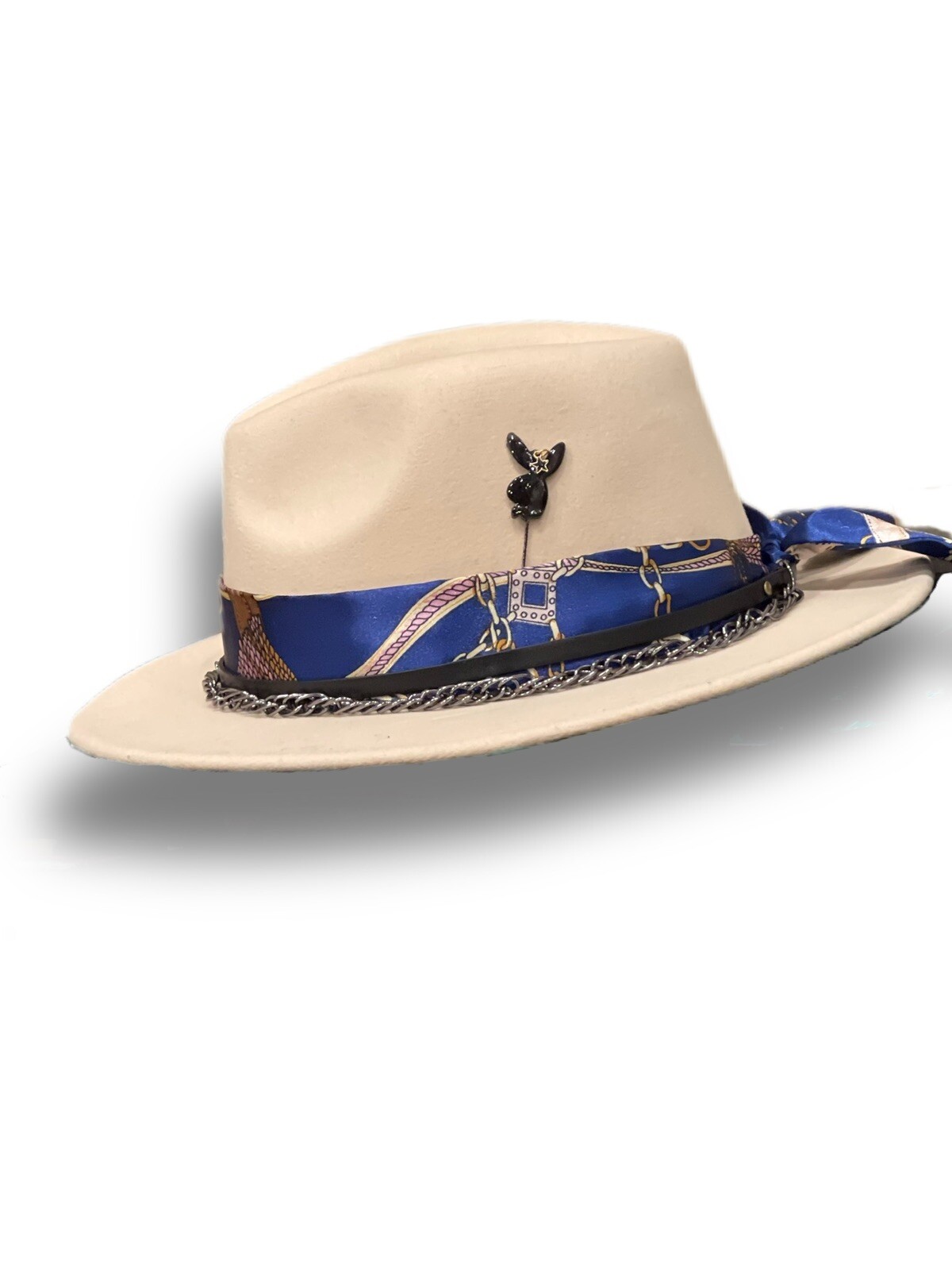 Customized Fedora with Removable Handmade Pin Brooch-image