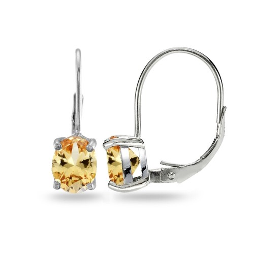 Boucles D'oreilles Pendantes Argent 925 - Zircone Ovale 7x5mm, Dormeuses, Neuf Sans Emballage