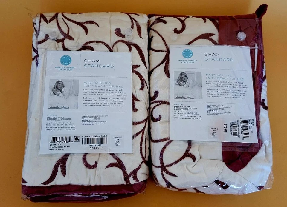 Fundas de almohada estándar de algodón acolchado bordado Martha Stewart nunca usadas Foto 2 de 4