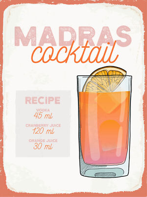Blechschild 30x40 Madras Cocktail Recipe Vodka Wand Deko Cafe Sammler Geschenk