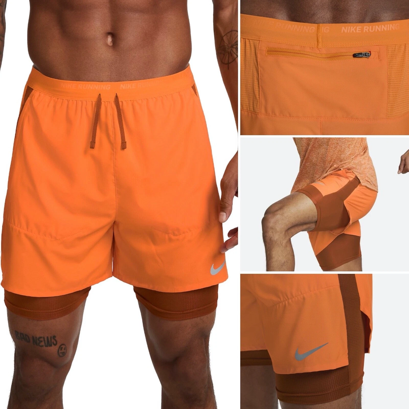 Nike Dri-Fit Stride 7" 2-in-1 Running Zip Pocket Reflective Shorts DM4757 885 S