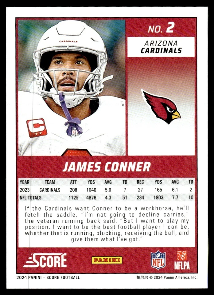 2024 Score Scorecard James Conner Arizona Cardinals #2 - Image 2 of 2