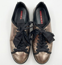 PRADA Vintage Metallic Bronze Leather Ribbon Sneakers Shoes 3E5237 EU 37 US 7