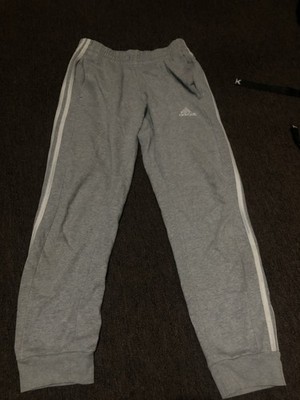 Adidas Mens Grey Marl Joggers 3 Stripe Fleece Sweatpants Cuffed Ankle Size Small