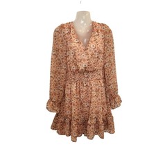 Lush Faux Wrap Long Sleeve Ruffle Cottagecore Floral A-Line Mini Dress Medium