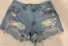 Vtg Levi s 501 Mid Rise Denim Shorts 29 Blue Distressed Festival Cutoffs Beach