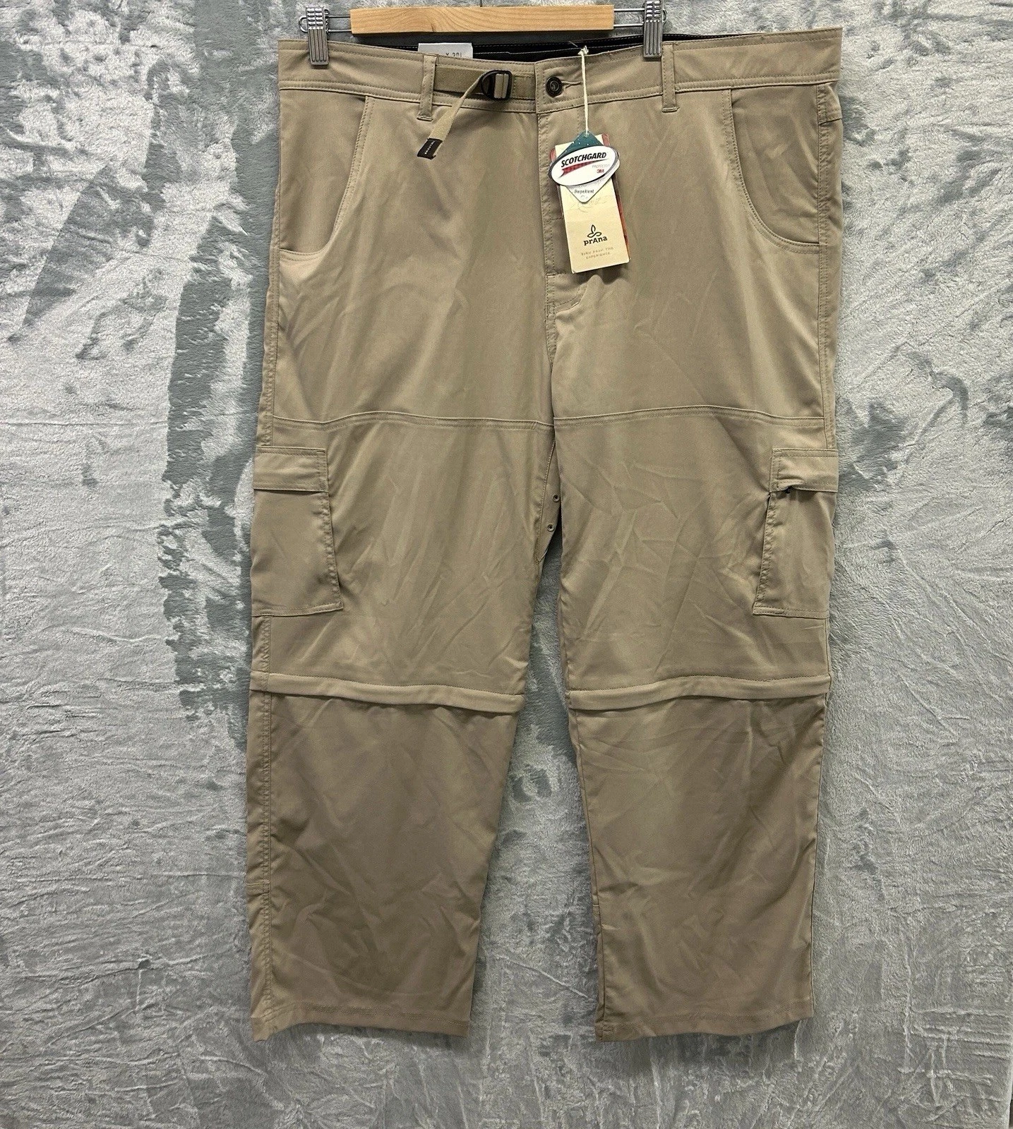 Prana Zion Pants Mens 2XL Beige Stretch Convertible Hiking Outdoor Cargo