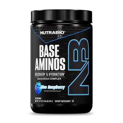NutraBio Base Aminos EAA + BCAA Powder Blue Raspberry 30 Servings Hydration