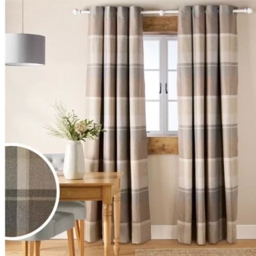 Save 50% - Argos Home Check Blackout Eyelet Curtains - Neutral - 168cm x 183cm