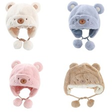 Baby Warm Earflap Hat Plush Adjustable Size Ear Protections Hat for Boy  Girls