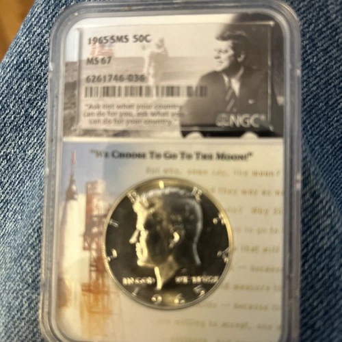 1965 SMS 50C Kennedy Silver Half Dollar NGC MS 67 "We Choose to Go To The Moon"