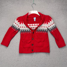 Gap Kids Cardigan Sweater Boys Red Gray Fair Isle Geometric Wool Blend Holiday