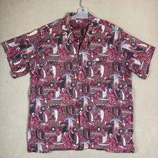 Barefoot in Paradise Shirt Mens Tall 3XL Red Graphic Print Hawaiian Short Sleeve