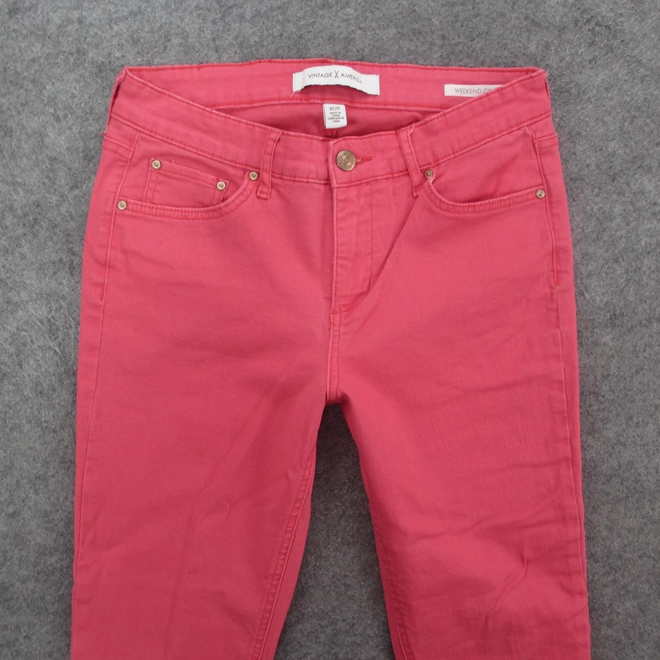 Vintage America Jeans Womens 8/29 Pink Weekend Crop Stretch Skinny Pants Denim - Image 2 of 4