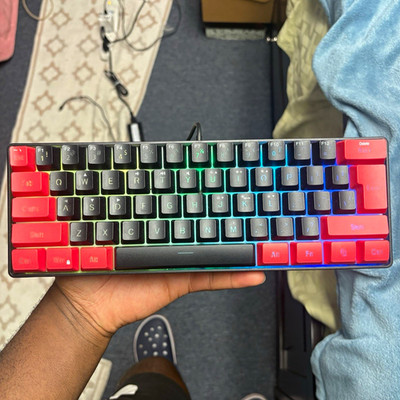 Compact Mechanical Wired Keyboard RGB Backlit Black/Red Keycaps English QWERTY