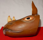 Rhino Wooden Handcrafted Mask - Wall Hanging- Sri Lanka -5" x 5 1/2" x 4 3/4 in. — photo 2
