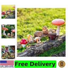 Fairy Garden Accessories, 7 Pieces Squirrel Hedgehog Resin Figures with Aco...