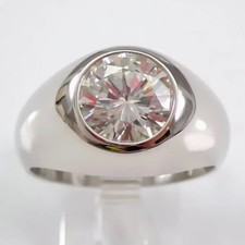 3.50CT Real Moissanite Round Cut Men's Engagement Ring 14K White Gold Plated