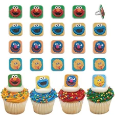 Sesame Street Rings, 24 Cupcake Toppers Featuring Elmo, Big Bird, Cookie Mons...