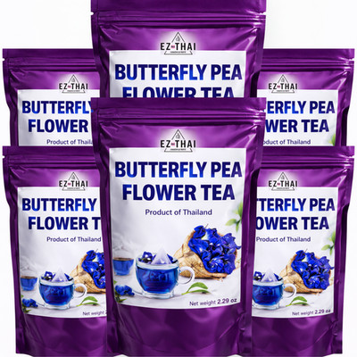Family Share 6 Packs - Dried Butterfly Pea Flower Tea 2.28oz - Natural Thai Tea