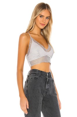 Free People Intimately FP Constellation Bralette Soft Bra Crochet Silver XL