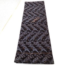 Antique Japanese Maru Obi Silk flower phoenix pattern Black 152.8inch Women's