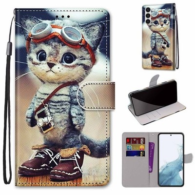 For Various Phone Cool Cat Wallet Case Magnetic Pet Card Bag Flip Stand Cover