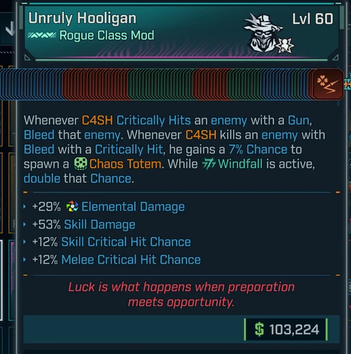 Borderlands 4 • MODDED COM • C4SH Hooligan • Lvl 60 All Skills Maxed PS PC XBOX